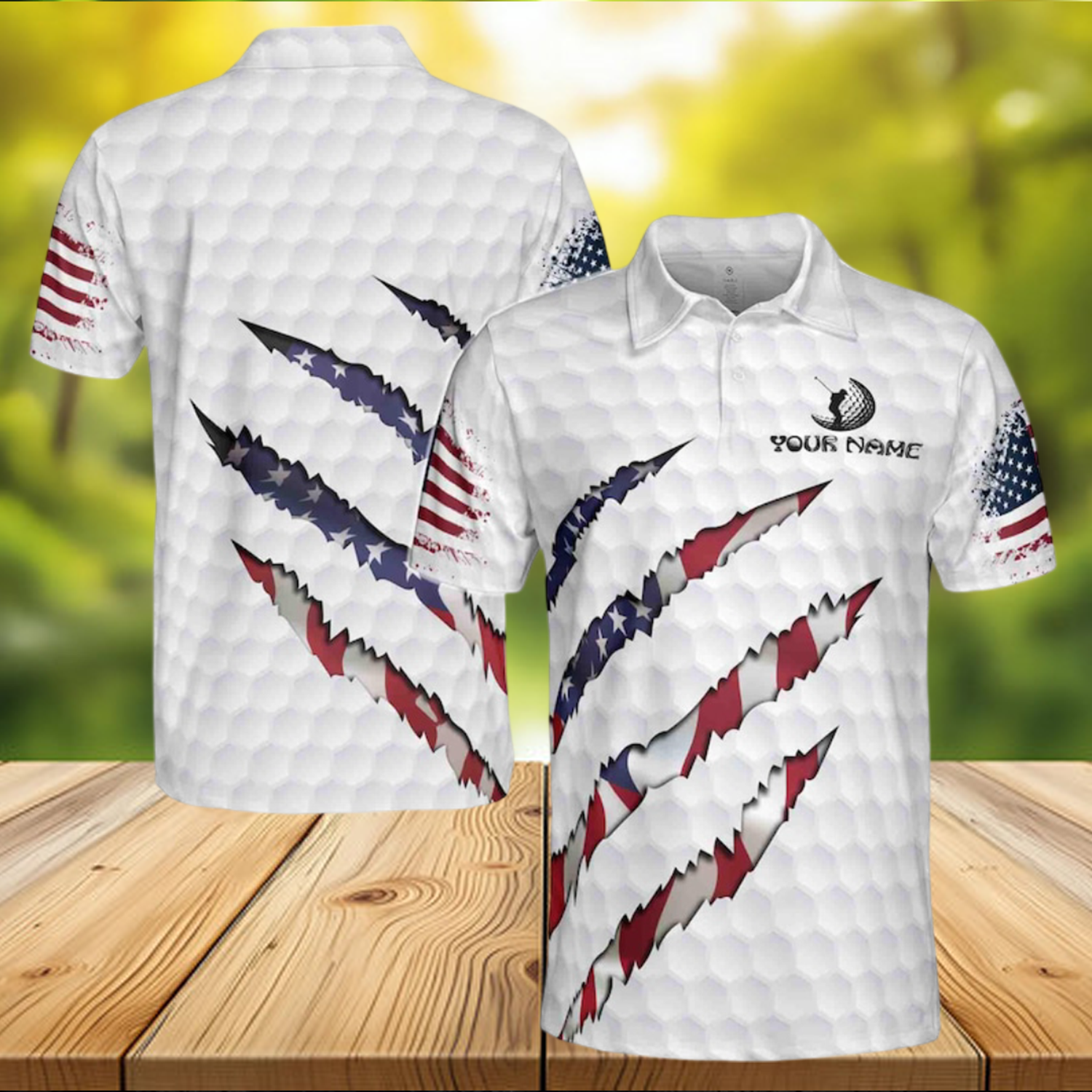 America Flag Golf Personalized Pattern Golf Ball Men's Polo Shirt