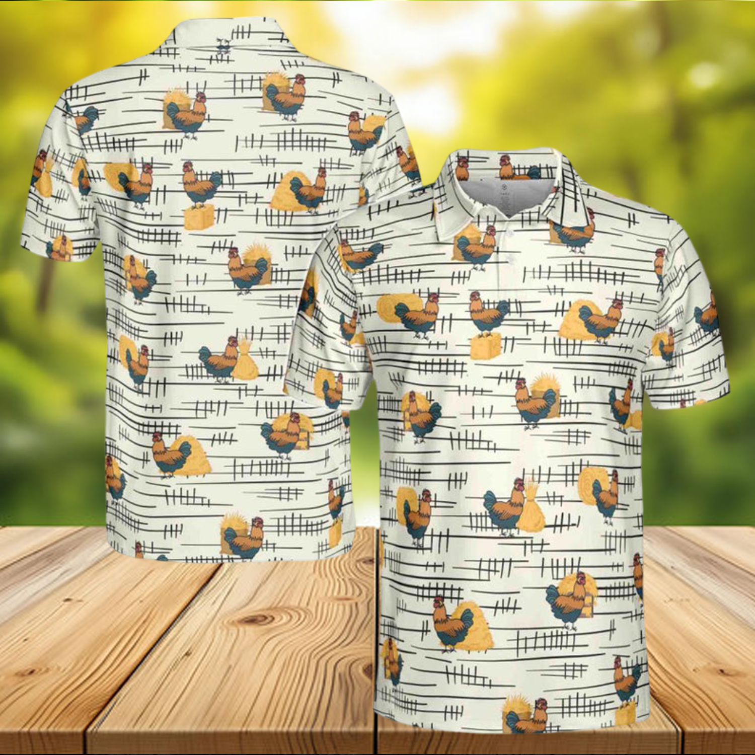 Funny Chicken Rooster Beside Haystacks Pattern Golf Men's Polo Shirt