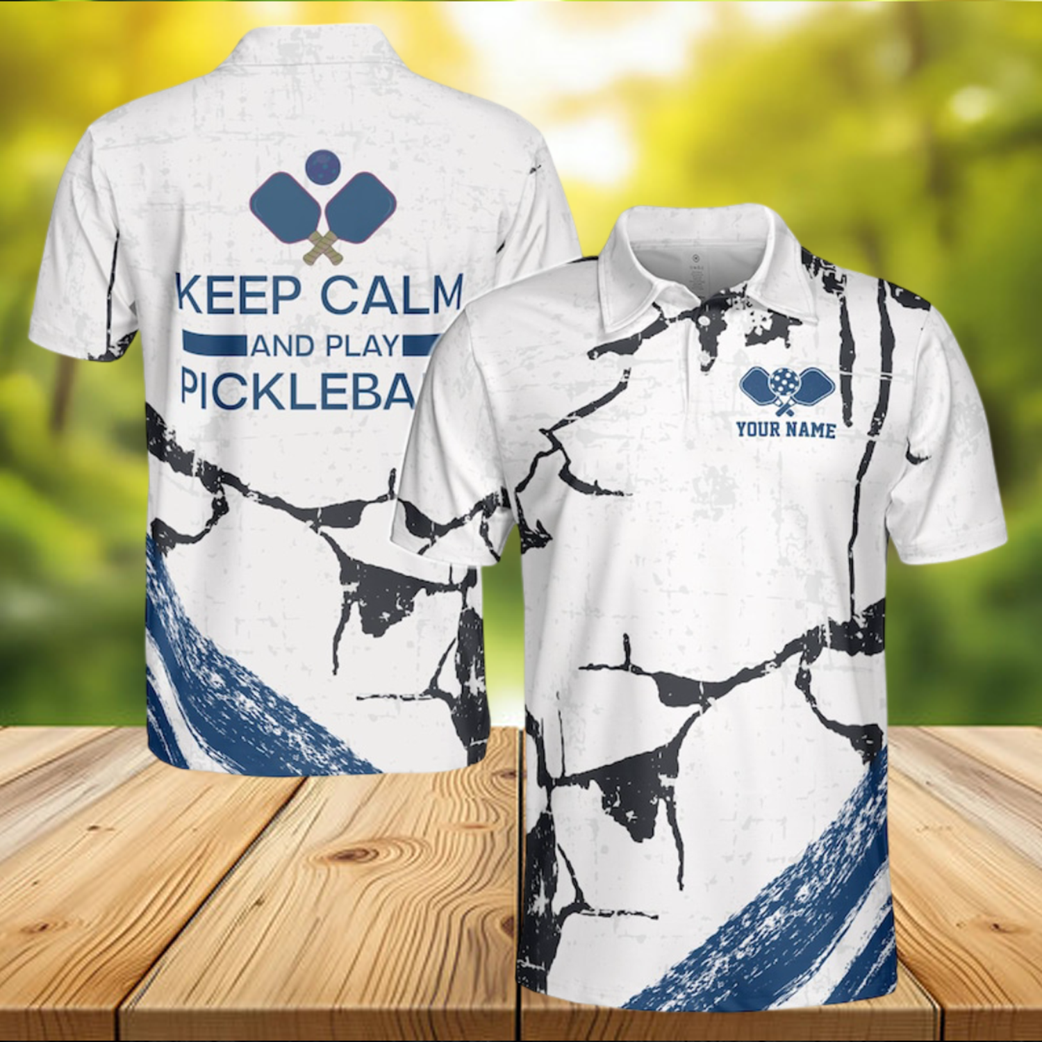 Personalized Keep Calm And Play Pickleball Blue Men's Polo Shirt
