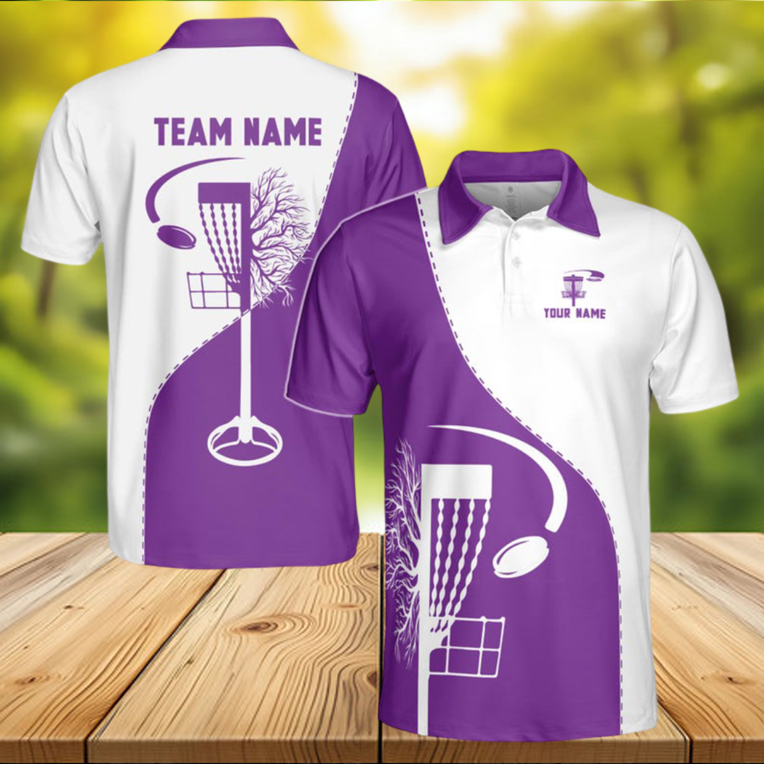 Personalized Team Disc Golf Lover Purple White Men's Polo Shirt