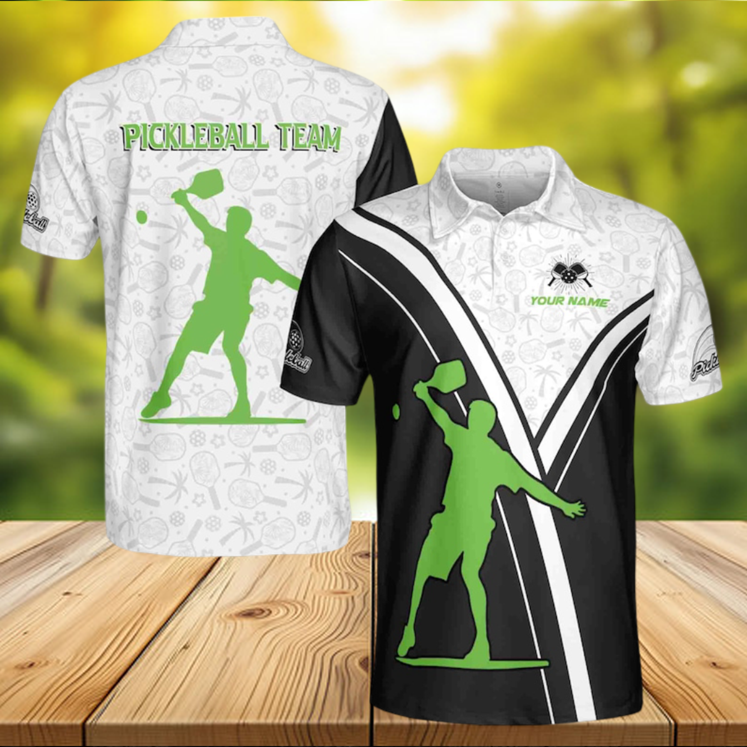 Personalized Team Funny Pickleball Silhouette Pattern Men's Polo Shirt