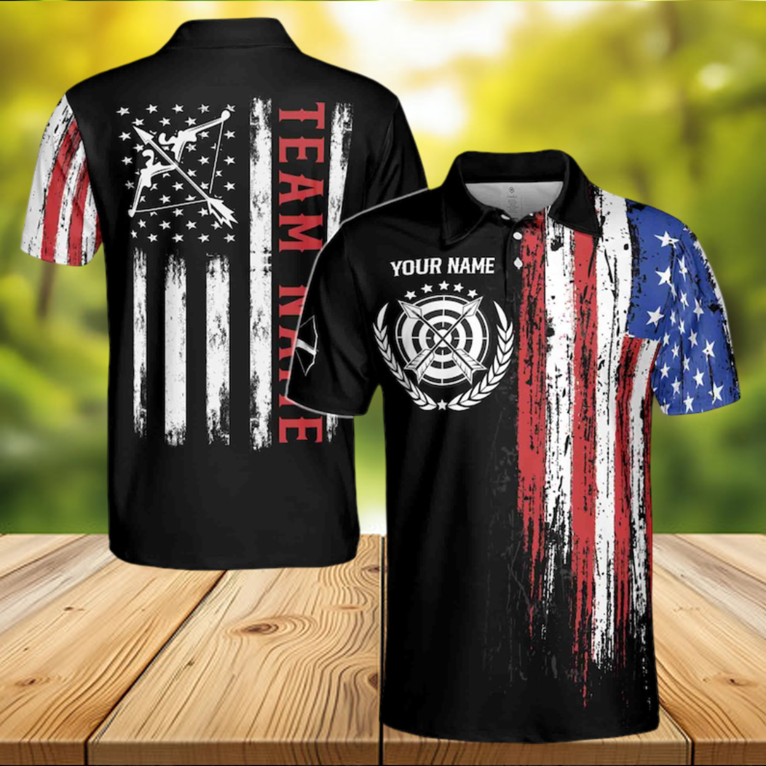 Personalized Team Name Vintage American Flag Archery Men's Polo Shirt